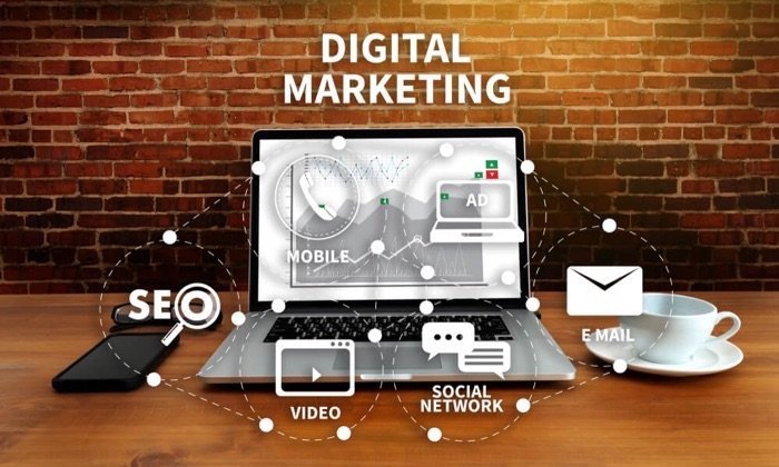 laptop showing types of digital marketing